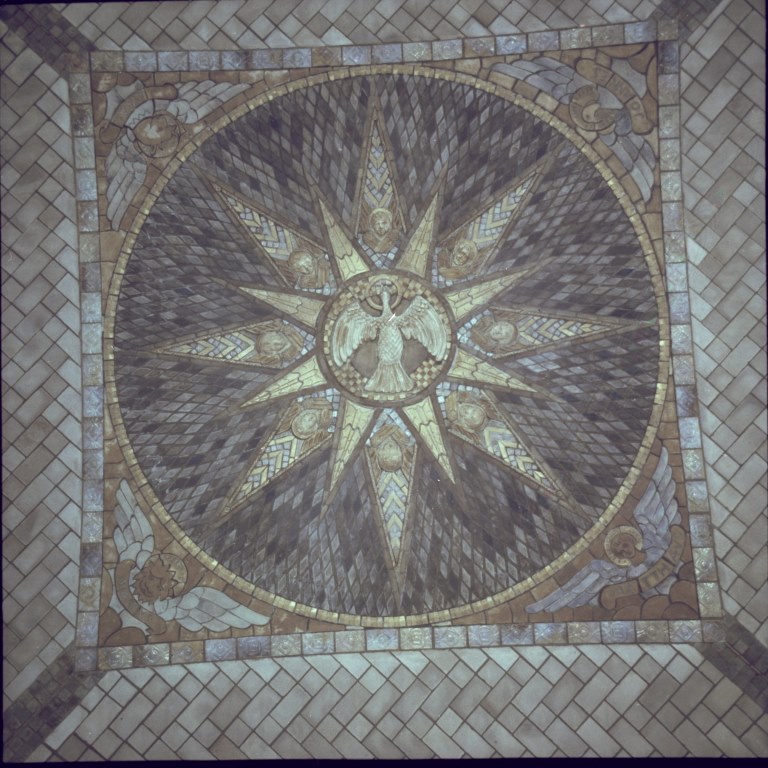 2010.004.348 This Pewabic mosaic is installed above the altar of the crypt church within the National Shrine of the Immaculate Conception.