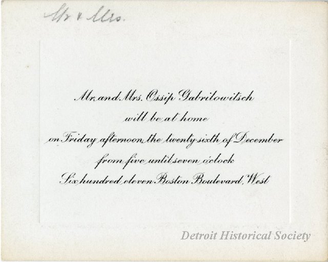 Calling card for Ossip Gabrilowitsch, 1930