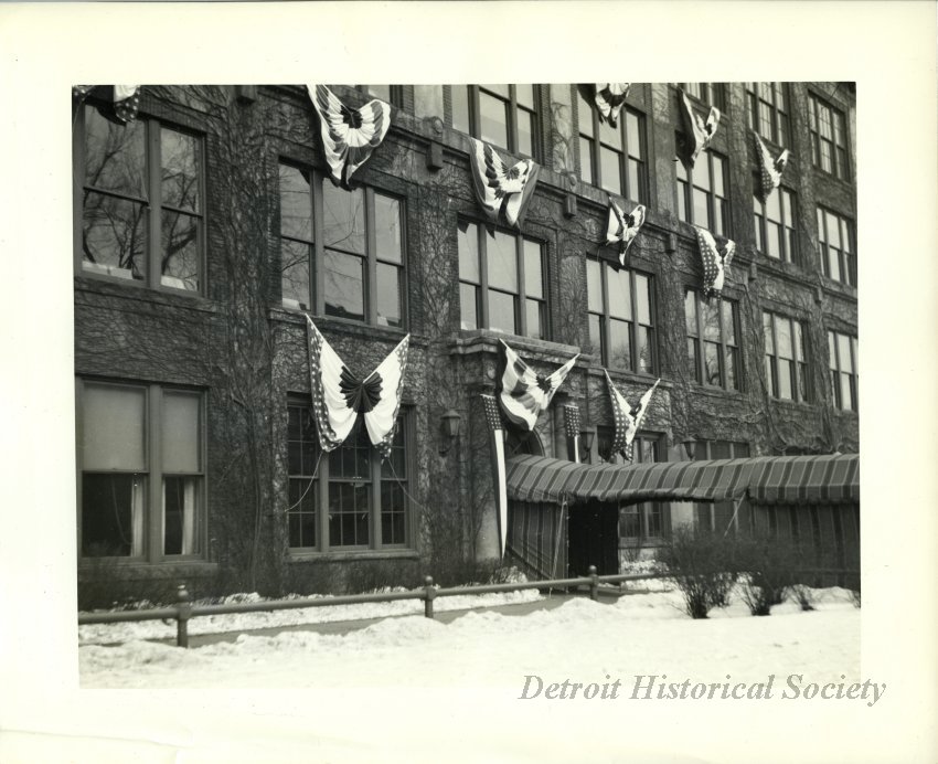 Black and white photographic print of the Packard Automotive Plant. Black and white photographic print of the Packard Automotive Plant.