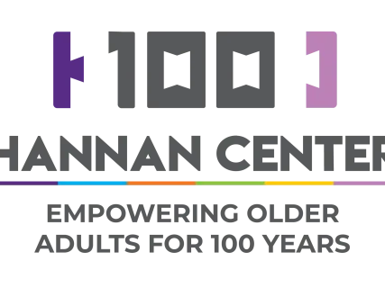Hannan Center 100th anniversary logo with rainbow underline.