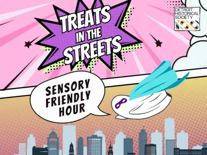 Comic-style graphic with city skyline, speech bubbles, and a flying superhero bird in a mask. Pink and orange gradient background.