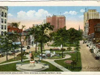 Postcard - Washington Boulevard, from Michigan Avenue, Detroit, Mich.
