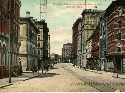 Postcard - Griswold Street, North from Jefferson Ave., Detroit, Mich.