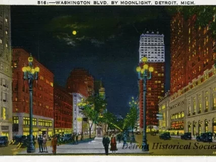 Postcard - Washington Blvd. by Moonlight, Detroit, Mich.
