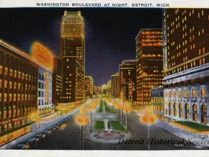 Postcard - Washington Boulevard at Night, Detroit, Mich.