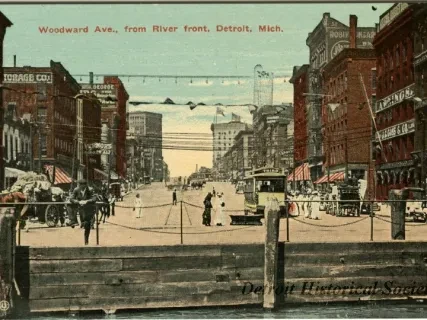 Postcard - Woodward Ave. from the River front, Detroit, Mich.