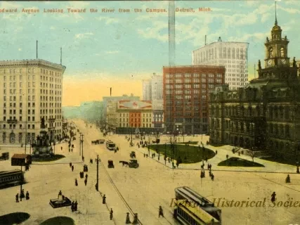 Postcard - Woodward Avenue Looking Toward the River from the Campus, Detroit, Mich.