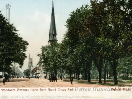 Postcard - Woodward Avenue; North from Grand Circus Park. Detroit, Mich.
