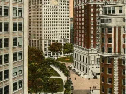 Postcard - Park Boulevard and Adams Ave. looking South, Detroit, Mich.