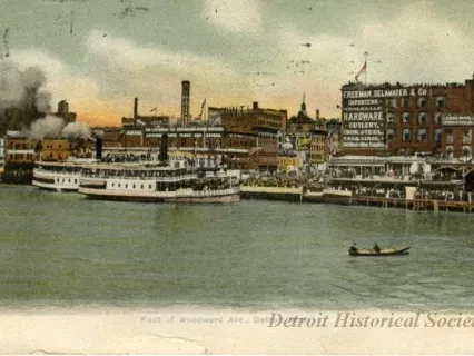 Postcard - Foot of Woodward Ave., Detroit, Mich.