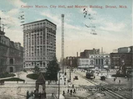 Postcard - Campus Martius, City Hall, and Majestic Building, Detroit, Mich.