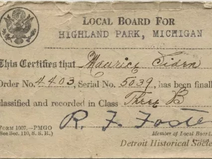 Card, Draft - Local Board for Highland Park, Michigan