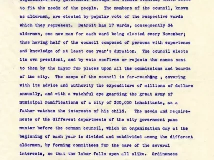 Letter - Our Legislative City Government
[Detroit Common Council]