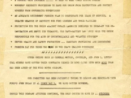 Announcement - Special Bulletin to All Production Foundry Workers