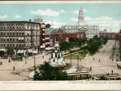 Postcard - Cadillac Square and County Building, Detroit, Mich