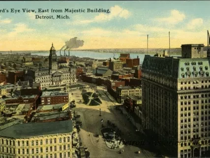 Postcard - Bird's Eye View, East from Majestic Building, Detroit, Mich