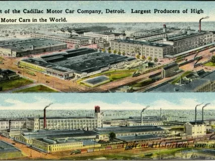 Postcard - Plant of the Cadillac Motor Car Company, Detroit. Largest Producers of High Grade Motor Cars in the World.