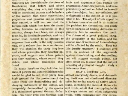 Booklet - To German-Americans, An Appeal For Investigation of the Saloon Problem, Containing Startling Facts in Relation to the Use of Beer and its Effects on those Who Drink It and Their Families