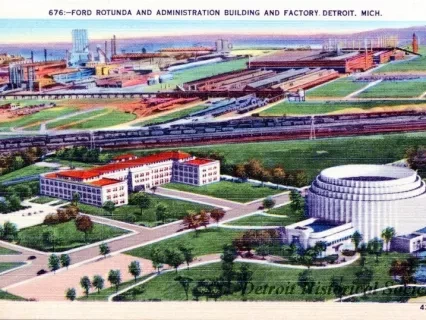Postcard - Ford Rotunda and Administration Building and Factory, Detroit, Mich. - Ford Rotunda And Administration Building and Factory