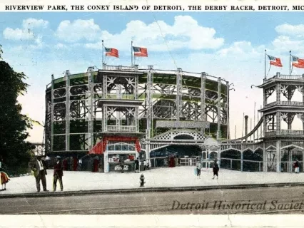 Postcard - Riverview Park, The Coney Island of Detroit, The Derby Racer, Detroit, Mich.