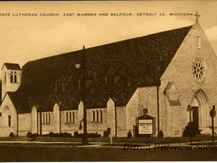 Postcard - Peace Lutheran Church, East Warren and Balfour, Detroit 24, Michigan