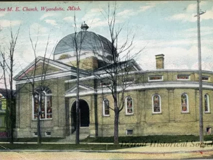 Postcard - First M.E. Church, Wyandotte, Mich.