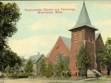 Postcard - Presbyterian Curch and Parsonage, Wyandotte, Mich.