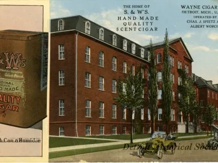 Postcard - Wayne Cigar Co., Detroit, Mich., U.S.A. Operated by Chas. J. Spietz and Albert Worch.
