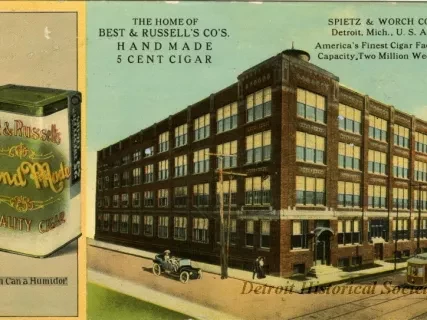 Postcard - Spietz & Worch Co. Detroit, Mich., U.S.A.
America's Finest Cigar Factory. Capacity Two Million Weekly.