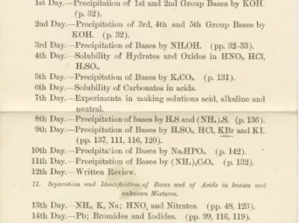 Calendar - Schedule of Class and Laboratory Work in Qualitative Chemistry for Medical and Dental Students in the Chemical Laboratory of the University of Michigan, 1885-6