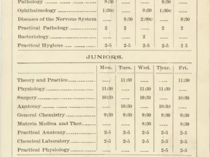 Calendar - University of Michigan Department of Medicine and Surgery Order of Exercises, First Semester, 1889-90.