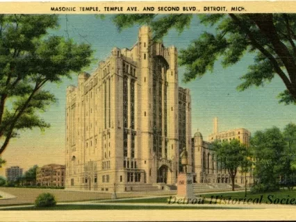 Postcard - Masonic Temple, Temple Ave. and Second Blvd., Detroit, Mich.