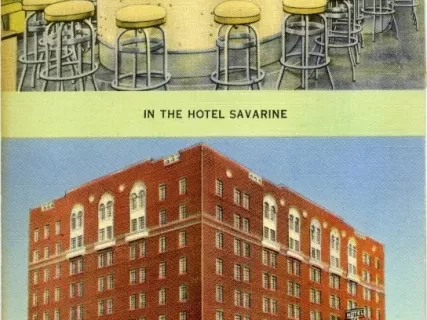 Postcard - Detroit's Famous Fiesta Bar (Air Conditioned) in the Hotel Savarine, E. Jefferson at Lenox, Detroit, Mich. - The Hotel Savarine