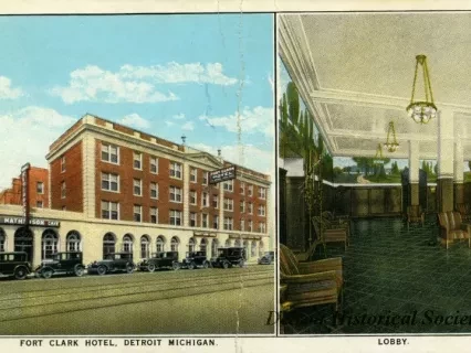 Postcard - Fort Clark Hotel, Detroit Michigan. Lobby.