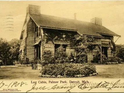 Postcard - Log Cabin, Palmer Park, Detroit, Mich.