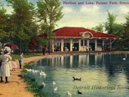 Postcard - Pavilion and Lake, Palmer Park, Detroit, Mich.
