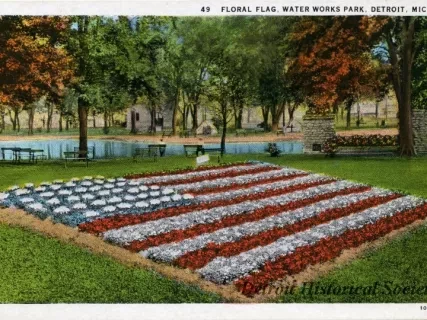 Postcard - Floral Flag, Water Works Park, Detroit, Mich.