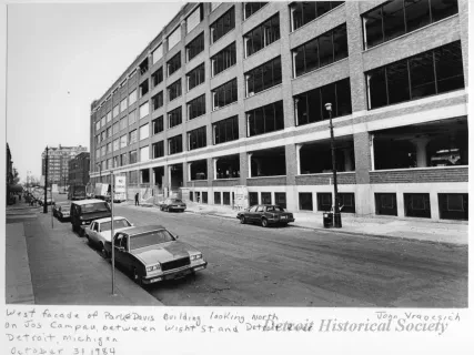 Print, Photographic - West Facade of Parke Davis Building Looking North on Jos Campau Between Wight St. and Detroit River