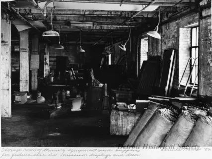Print, Photographic - Storage room of tannery equipment and supplies for future use in museum displays and decor