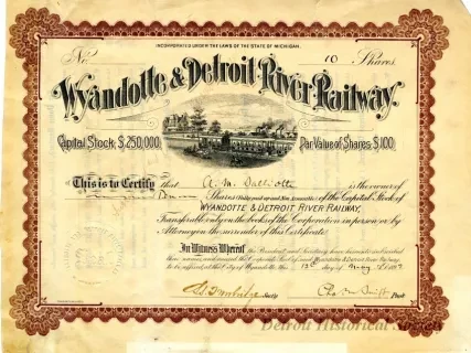 Certificate, Stock - Wyandotte & Detroit River