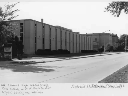 Print, Photographic - Mt. Clemens High School (1924), Cass Avenue, west of North Gratiot; original building and addition