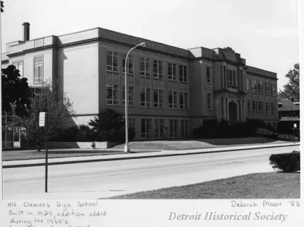 Print, Photographic - Mt. Clemens High School; Built in 1924, addition added during the 1960's. Located on Cass Avenue, west of North Gratiot.