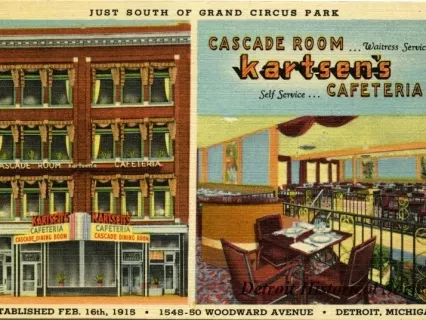 Postcard - Kartsen's
Cascade Room ... Waitress Service
Self Service ... Cafeteria