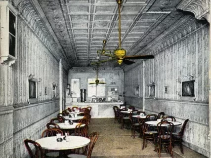 Postcard - Interior Royal Lunch Room, Detroit
Showing Burton's (the Quality kind) Streel Ceiling and Side Walls.