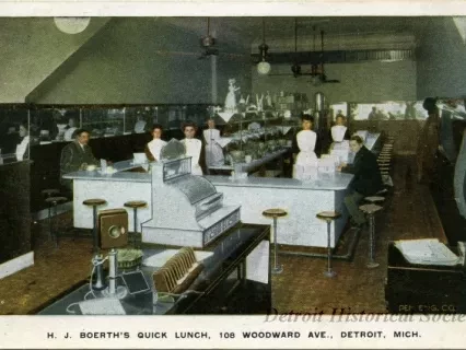 Postcard - H. J. Boerth's Quick Lunch, 108 Woodward Ave., Detroit, Mich.