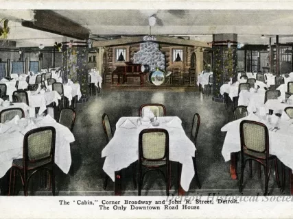 Postcard - The 'Cabin," Corner Broadway and John R. Street, Detroit. The Only Downtown Road House
