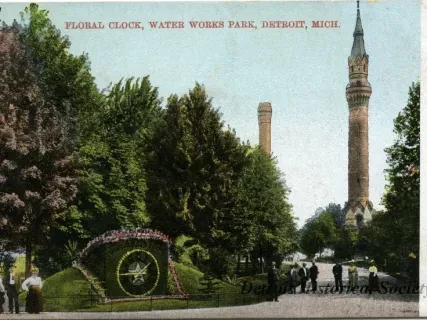 Postcard - Floral Clock, Water Works Park, Detroit, Mich.