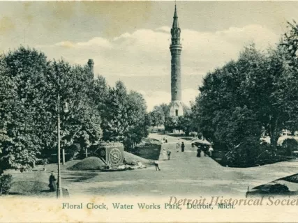 Postcard - Floral Clock, Water Works Park, Detroit, Mich.