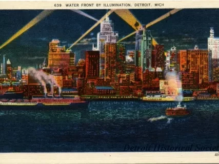 Postcard - Water Front by Illumination, Detroit, Mich.