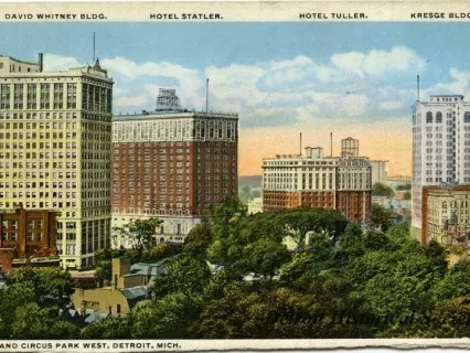 Postcard - Grand Circus Park West, Detroit, Mich.